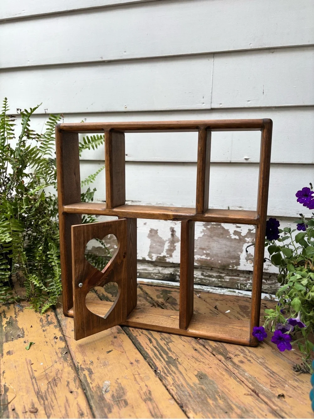 Rustic Heart Cutout Wooden Wall Shelf - Brown